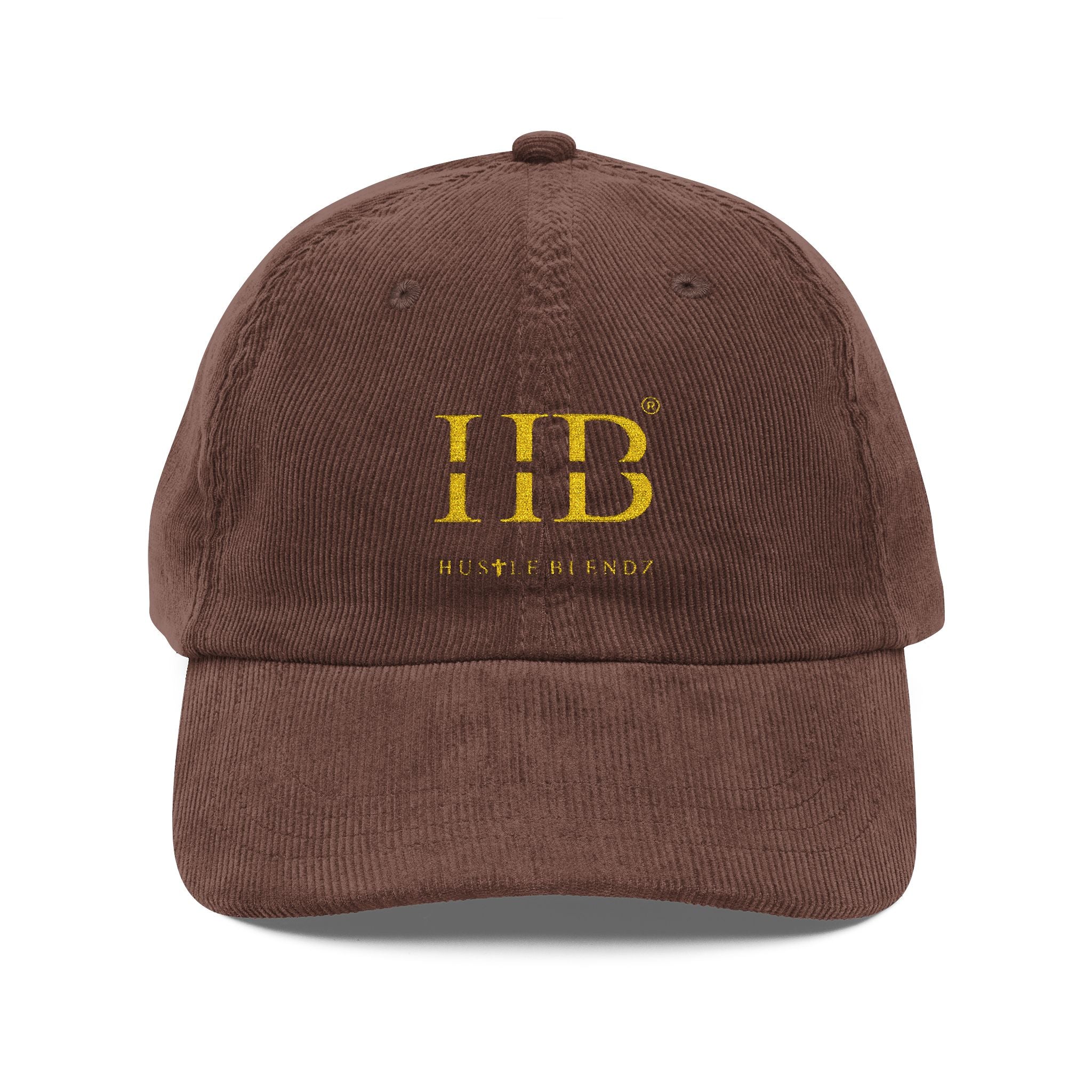 Vintage Corduroy Embroidered Cap — Distressed 'HB' Logo, Retro Casual Hat